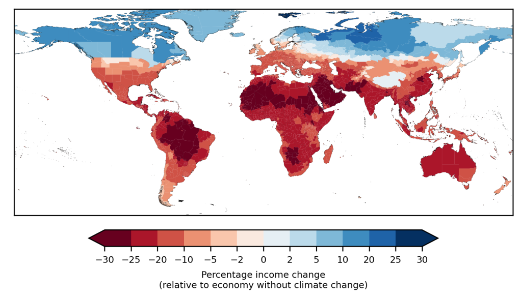 Weltkarte: Diesmal nicht Temperaturen, sondern die Einkommens-Veränderung durch den Klimawandel ...